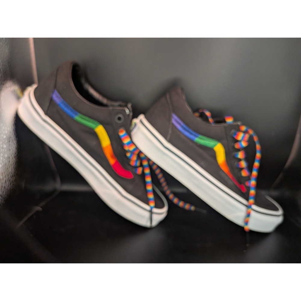 Vans Old Skool Pride Rainbow Black Canvas Sneakers Mens 5 Womens 6.5 Low Top